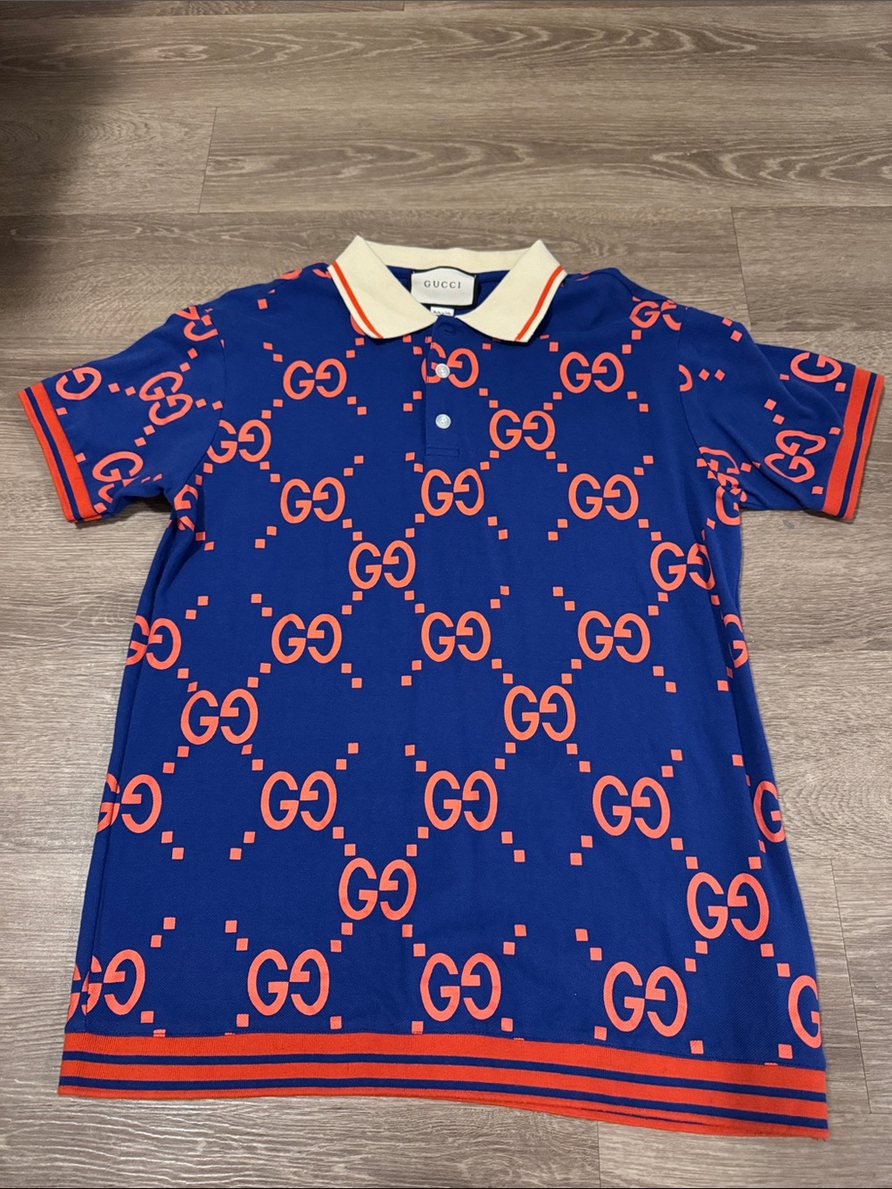 Gucci Blue Polo with Orange GG Print